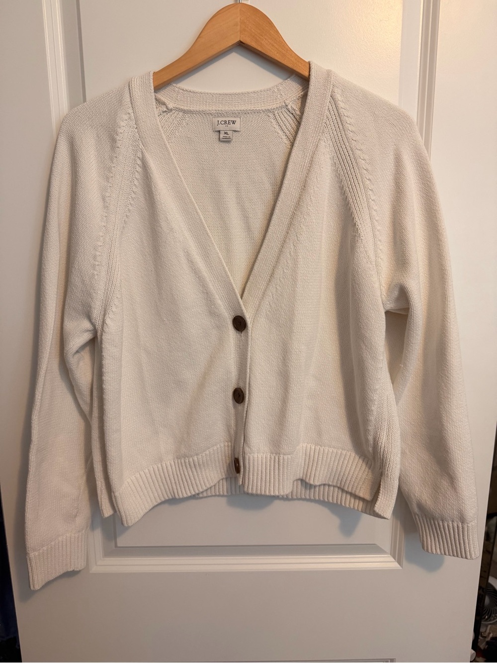 J. Crew Ivory V-Neck Button Cardigan Sweater